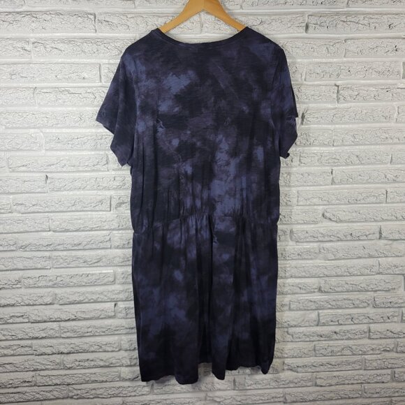 Old Navy Womens Dress XXL Tall Plus Short Sleeve Blue Black Tie Dye TIE16XE - Picture 6 of 11